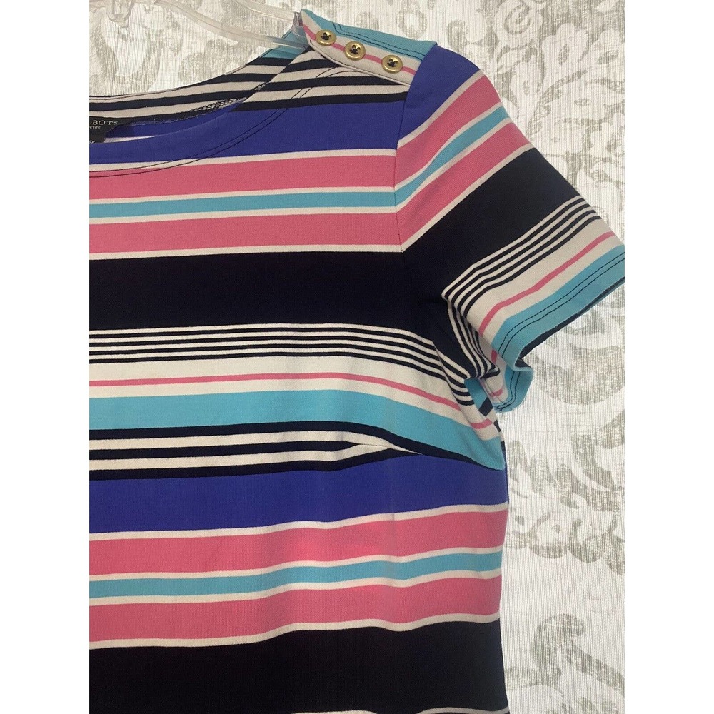 Talbots Multicolor Stripe Jersey Shift Dress Gold… - image 4